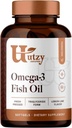 Utzy Naturals Omega-3 Fish Oil | 800 mg Omega-3 | with EPA and DHA | Natural Lemon Flavor | 120 Softgels