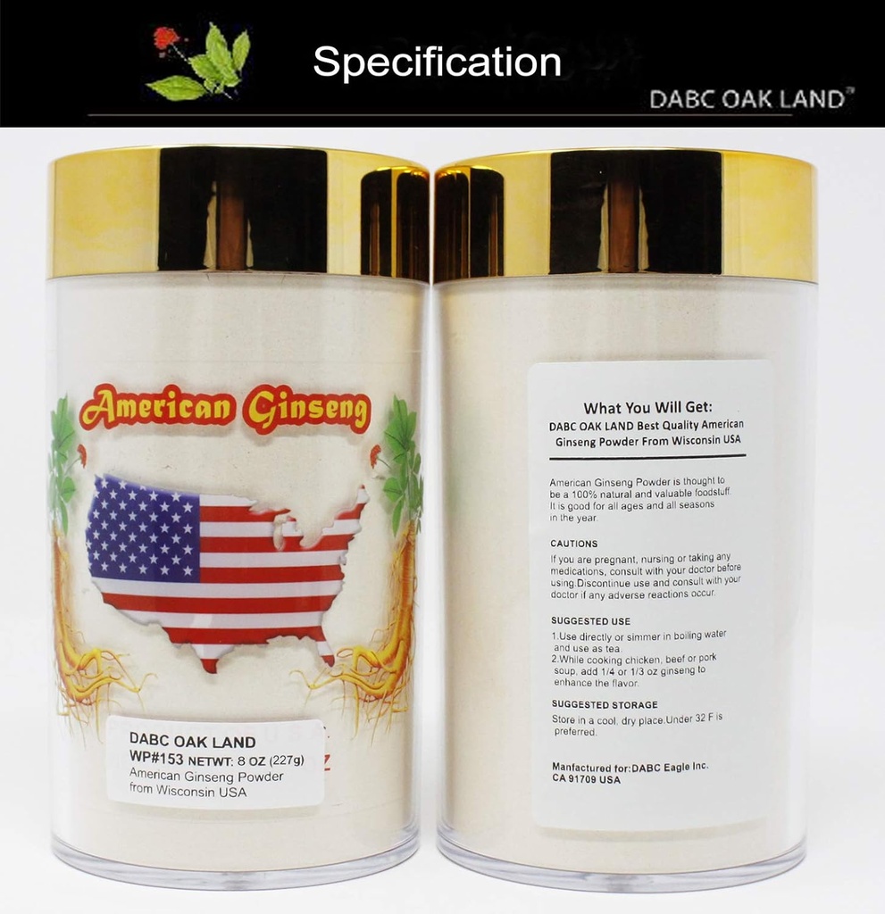 Amerikiniai ženšenio šaknies milteliai iš Wisconsin, DOL American Wisconsin Ginseng skiltys Arbatos vandens šaknis, Shakes 0160 (8 Ounce ženšenio šaknies milteliai)