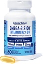 Oceanblue Professional Omega-3 2100 su vitaminu K2 ir vitaminu D3-60 Count - Trigubas stiprumas Burpless Fish Oil Omega-3 Priedas su EPA, DHA & DPA - Laukiniai Caught - Oranžinis skonis, 30 Servings