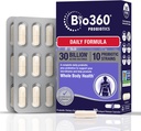 Bio360 Suaugusiųjų kasdien Probiotinis papildas moterims ir vyrams, 30 Billion KSV, 10 Trans, Organic Prebiotic Fibers, Digestive & Immune Health, retkarčiais vidurių užkietėjimas, Viduriavimas, Dujų & Bloating, 30CT