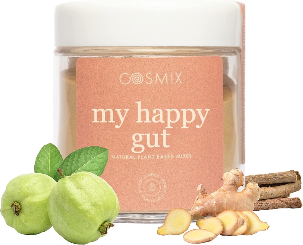 cosmix My Happy Gut, for Improved Digestion, Bloating & Overall Gut Health, Natural, Plant-Based Superfood Blend, Makes Upto 40 Servings, Added Sugar, Vegan 50 G (Pack of 1) Brown