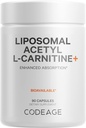 Codeage Liposominis Acetyl- L- karnitinas + papildas - 500 mg Acetil- L- karnitino vienam serviniam - 3 mėnesių tiekimo, Liposominis Pristatymas - Alcar Addition - L- karnitinas - Ne GMO, Gluten- Free, 90 kapsulių
