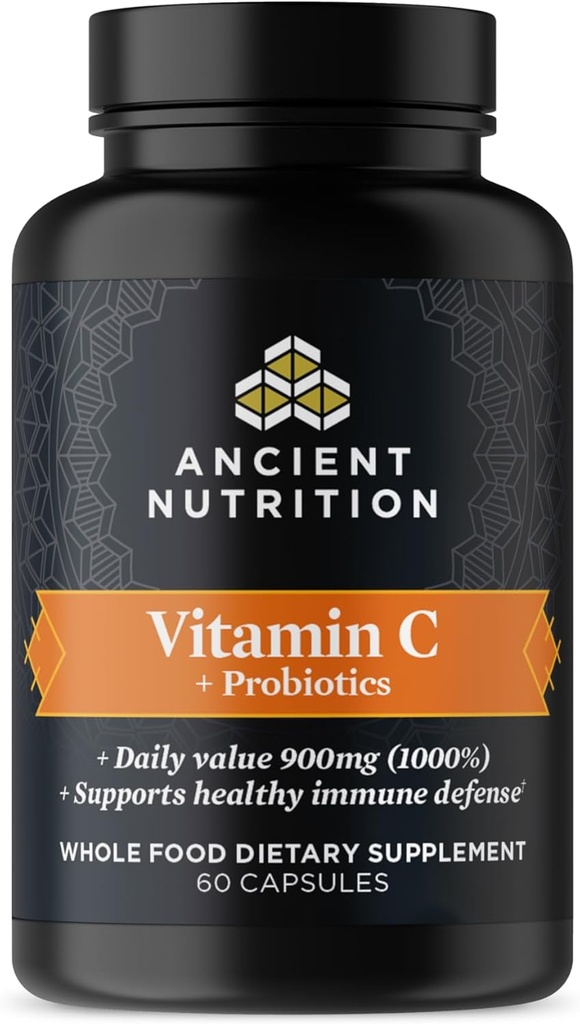 Ancient Nutrition Probiotics and Vitamin C Supplement, Supports Healthy Immune System and Gut Health, Made Without GMOs, Superfoods Supplement, Paleo and Keto Friendly, 30 Servings