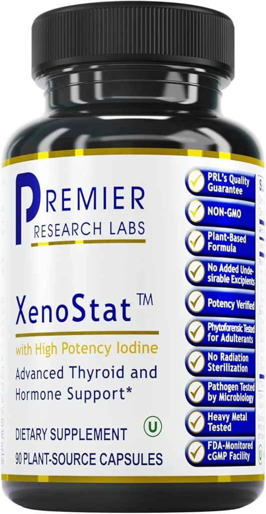 Premier Research Labs XenoStat - Skydliaukės funkcijos & Hormono palaikymas - su Chlorella, Hyssop Herb, Milk Thistle & Reishi Mushroom - Kosher - Vegan - 90 Plant- Source Capsules