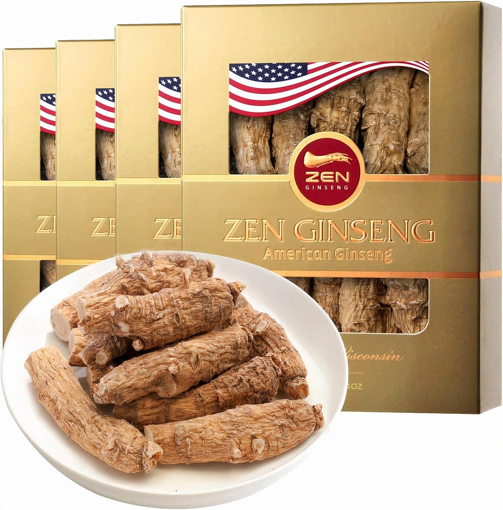4 Dėžės Premium didelis Amerikos ženšenio šaknis (4oz per Box) - Non- GMO, Gluten Free Wisconsin Ginseng. Didina imunitetą, energijos ir ištvermės vyrams ir moterims