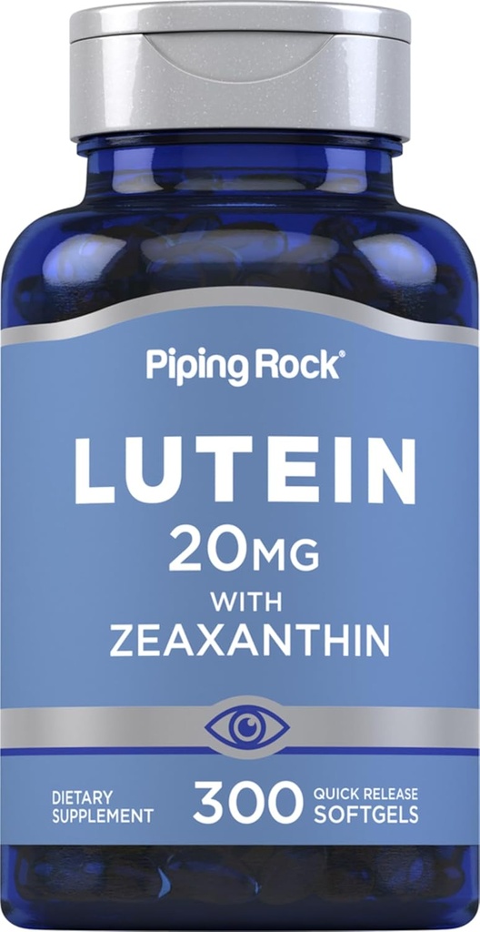 Pipecing Rock Lutein and Zeaksantino supplemento - 124; 20 mg Ş124; 300 Softgels - 124; Eye Vitaminas iš Marigold ekstrakto - 124; Non- GMO, Gluten - nemokamai