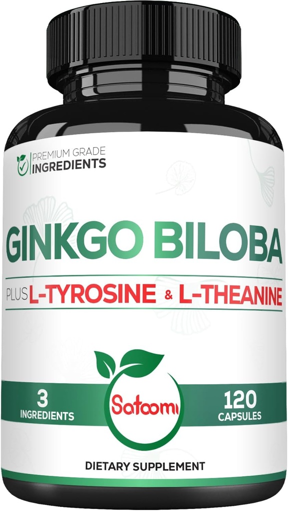 1000 mg Ginkgo Biloba papildai su L- tirozinu, L- Theanine - 120 kapsulės 2-mėnesių tiekimo - Parama Focus, Mermory funkcija, smegenų sveikata & Vizija kokybė