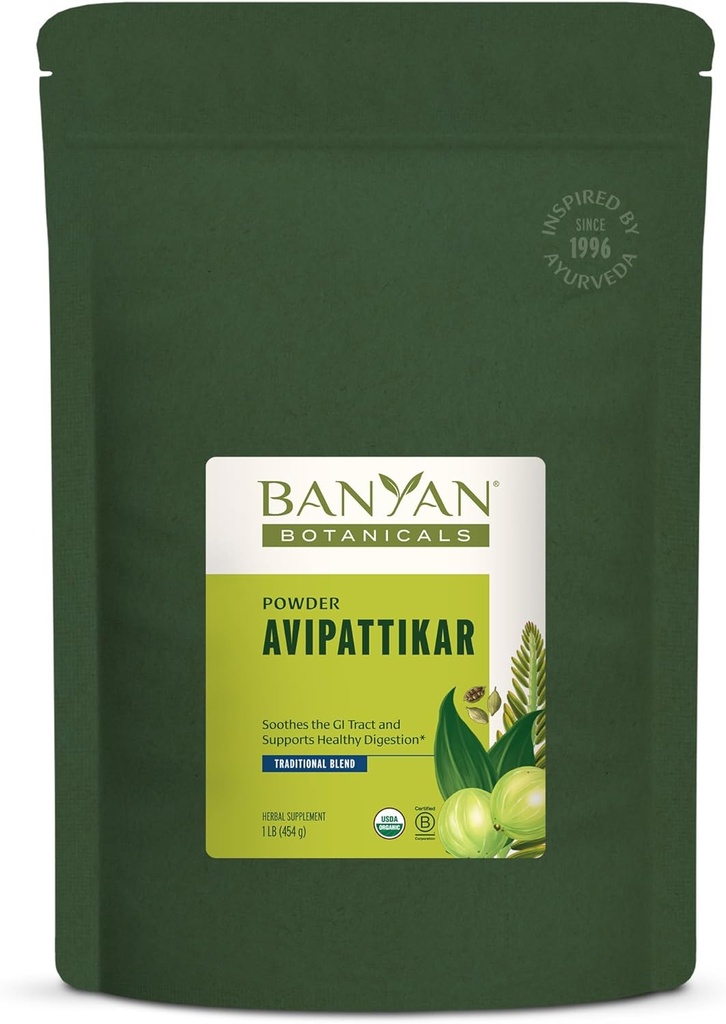 Banyan Botanicals Avipattikar milteliai - Organinis Digestion papildas su imbieriniu, kardamonu ir Vidanga - Palaiko sveiką Stomacho rūgšties balansą * - 1 lb. - Ne- GMO konservatyviai Sourced Vegan