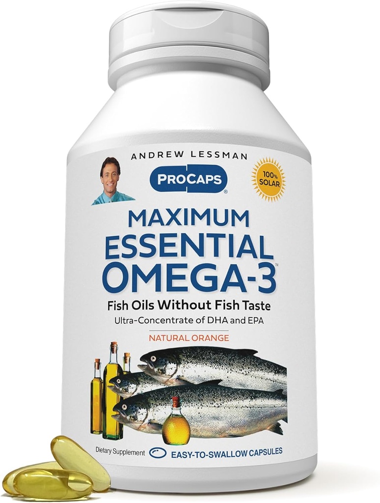 ANDREW LESSMAN Maksimalus Eterinis Omega-3 Oranžinis - 360 Softgels - Ultra- Pure, High Power Omega-3 Aliejai. High DHA, No Stomach Upset, No Contaminants, No Mercury. Mažos, lengvai nuryjamos kvapiosios medžiagos