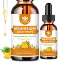 Magnesium Glycinate Liquid Drops with Citrate & Taurate - Cognition, Muscle & Focus, Liquid Magnesium Complex Supplement with Vitamin D3, GABA, L-theanine, Pineapple Flavor - 1 Fl Oz (2 Pack)