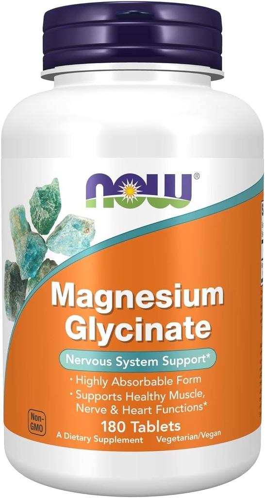NOW Foods Supplements, Magnesium Glycinate 100 mg, Highly Absorbable Form, 180 Tablets
