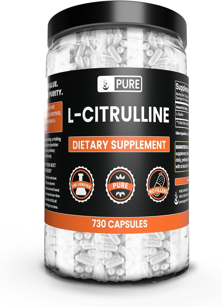 Pure Original Ingredients L-Citrulline No Magnesium Or Rice Fillers, Always Pure, Lab Verified (730 Capsule)