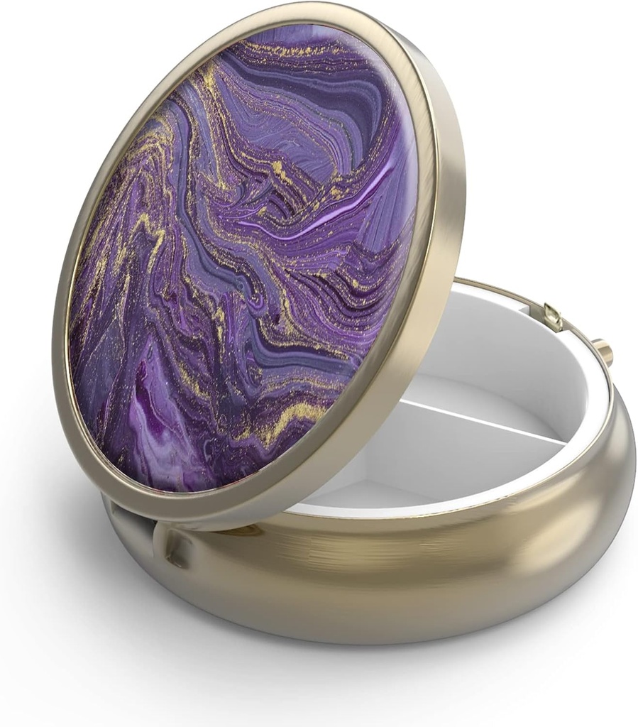 Pill Case Pill Box su Mirror Retro 3 Comunity Mažas pilka dėklas Purse arba Pocket Bronze Mažas Roud pill Box arba Vitaminai, Žuvies aliejus, papildai, Pill Containe Kelionių Dovanos Ar aukso marmuro