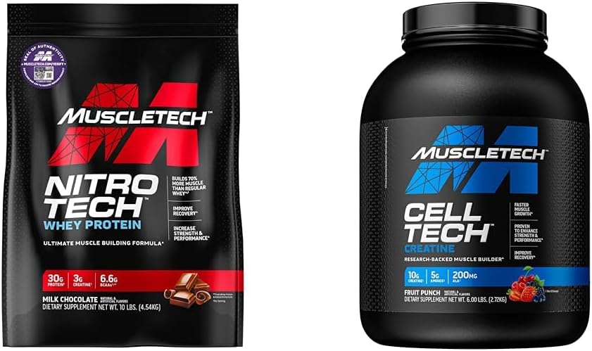 MuscleTech Whey Protein Powder Nitro-Tech Whey Protein Isolate & Peptides & nohydrate Powder Cell-Tech Creatine Powder