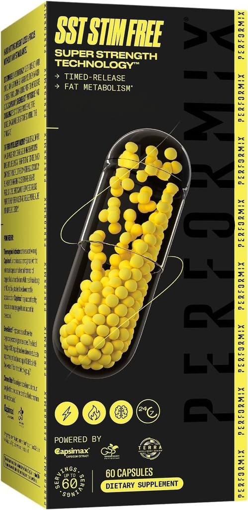 "SST Stim Free Super" stiprumo technologijos - Non-Stimulant, Laikas- Išleistas energijos stiprintuvas - L- Carnitine & Ashwagandha - Prieš Dirbtuvių papildas, Fitness Domestics for Men & Women - 60 Capsules
