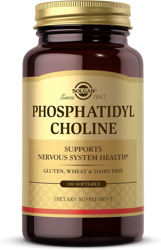 Solgar Phosphatidylcholine, 100 Softgels - Promote Healthy Cognitive Function - Derived From Lecithin - Contains Choline for Neurotransmitter Acetylcholine - Gluten Free, Dairy Free - 50 Servings