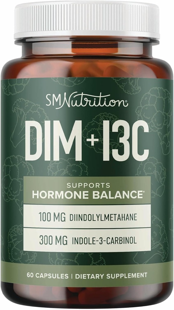 DIM & Indole 3 Carbinol for Hormone Balance for Women & Men ® 124; I3C Complex ® 124; Estrogen Balance, Menopauzės papildai moterų sveikatai, Antioksidantai ® 124; Vegan, Non- GMO, Gluten- Free 124; SMNutrition ® 124; 60 Ct.