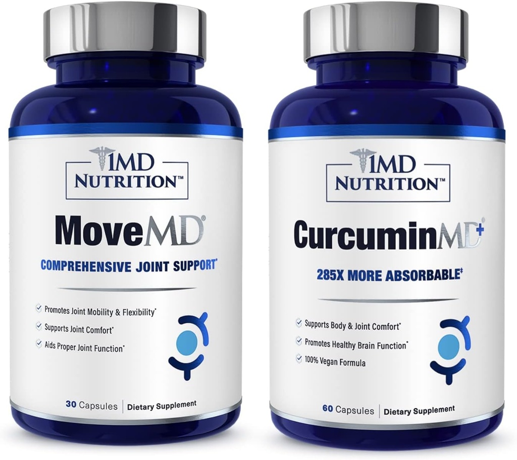 1MD Nutrition MoveMD & CurcuminMD Plus Bundle Ş124; Gydytojas suformuluotas su Collagen, Termeric Curcumin ir Boswellia Serrata 124; Jungtinis sveikatos priedas