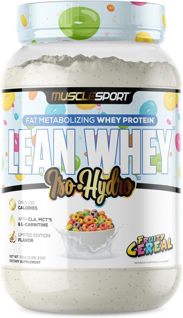 Musclesport Lean Whey Revolution™ Protein Powder - Whey Protein Isolate - Low Calorie, Low Carb, Low Fat, Incredible Flavors - 25g Protein per Scoop (2lb, Fruity Cereal)