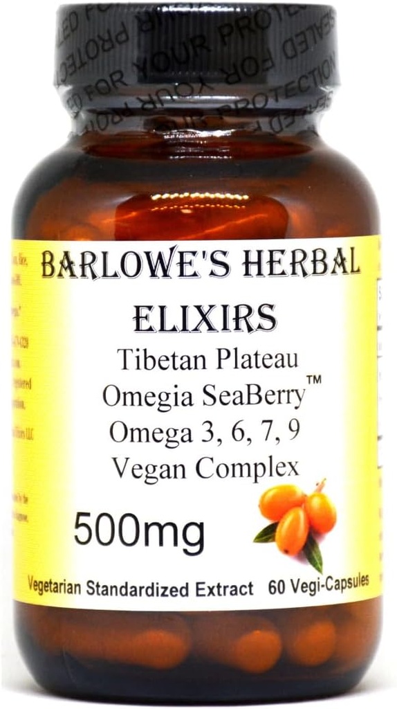 Barlowe 's Herbal Elixirs Omegia Seaberry ™, 124; Sea Buckthorn, 124; Complete Omega 3, 6, 7, 9 Riebalų rūgštys ® 124; 500mg Vienoje kapsulėje ® 124; 60 vocgie capsules ® 124; Stiklinis butelis ® 124; Stearate Free