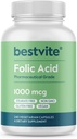 BESTVITE Folio rūgštis 1000mcg (Vitaminas B9) (240 Vegetariškų kapsulių) - Nėra dikalcio fosfato - Nėra Stearates - Silicio dioksidas - Ne GMO - Gluten Be