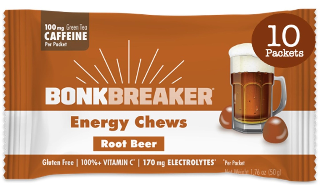 Bonk Breaker Energy Chews, Valgy- Free, Gluten- Free Ingredients to Refer Quick Energy and Focus, 1 Dėžutė 10 Pakuočių, Root Beer