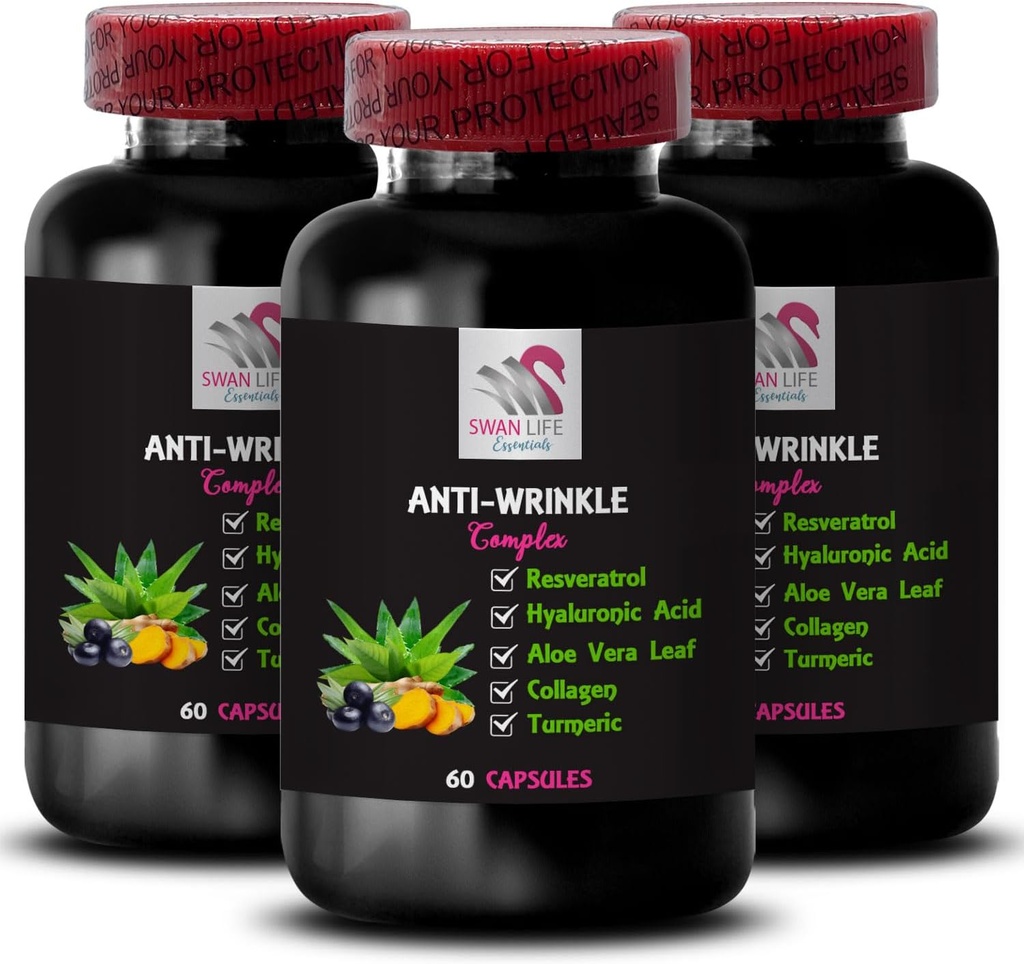 Alpha Lipoic Acid - Anti- raukšlių kompleksas - L- Glutatione, Aloe Vera, Collagen Support, Green Coffee Bean, Lycopene, Turmeric, Vynuogių sėklos, Hidration Boost, Skin Funding, Smooth Texture 3Bot 180Caps