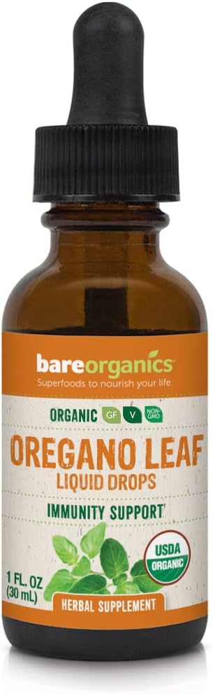 BareOrgics Oregano Leaf Liquid Drops, Augalinis priedas, Imuniteto palaikymas lašai, 1 Ounce