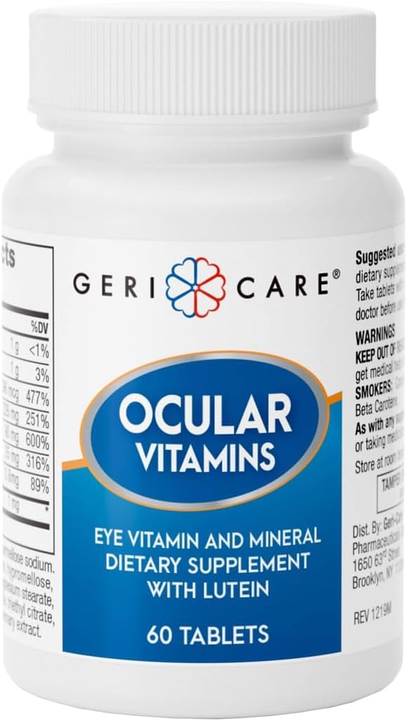 GeriCare Ocular Vitamins, Eye Vitamins and Minerals with Lutein, Dietary Supplement Tablets, 60 Count (Pack of 1)