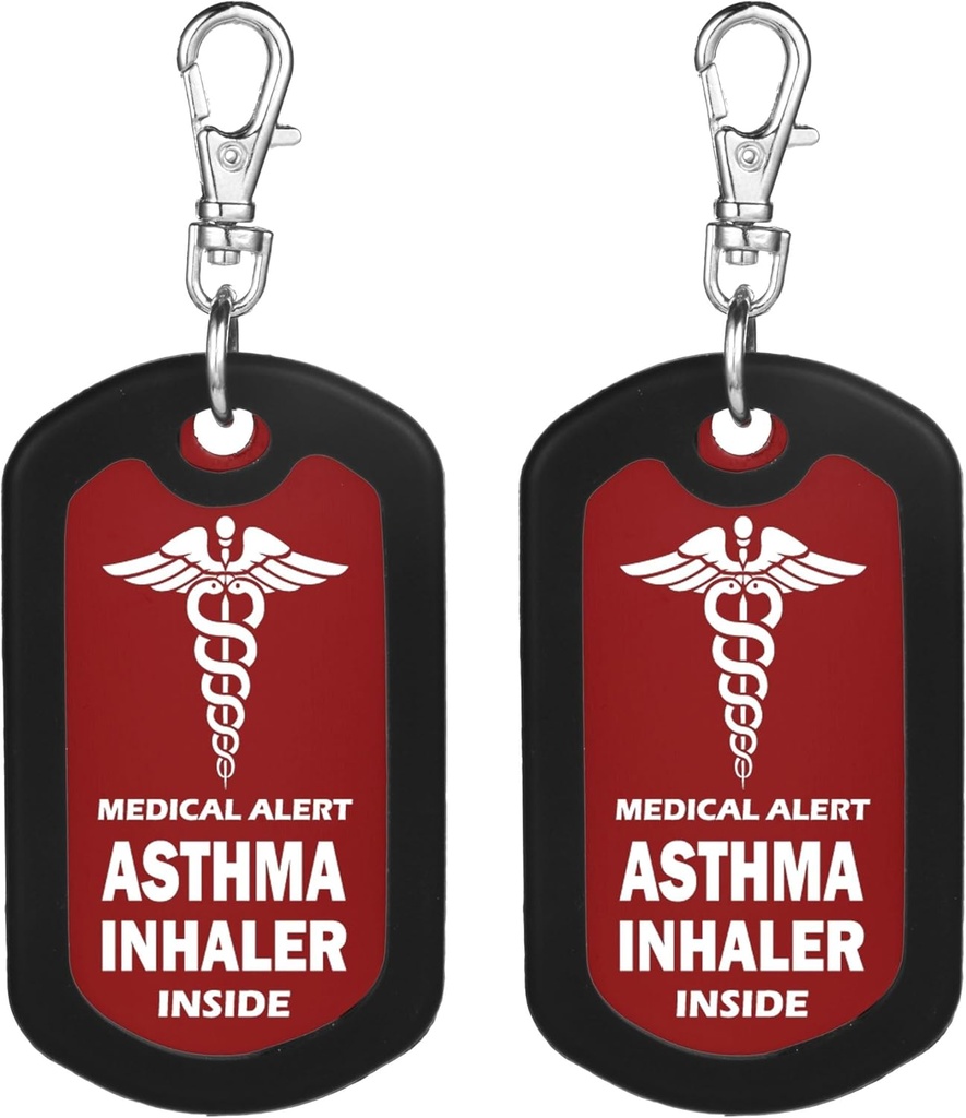 mnmoom 2pcs Asthma Inhaler Inside Tag-Red Medical Alert Zipper Pull Bag Tag