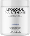 Codeage Liposominis Glutatione milteliai - 1 000 mg Vegan redukuotas L- glutationas per parą, Liposominis pristatymas - 2 mėnesių tiekimas - nearomatizuotas - fosfolipidas - GMO be gluteno - 2,22 Oz