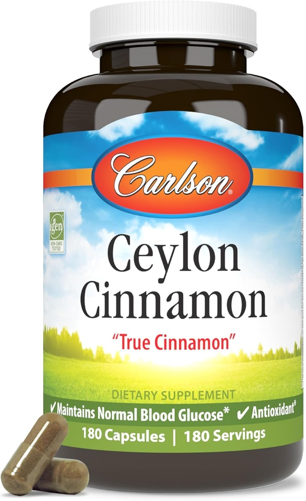Carlson - Ceilonas Cinnamon, Cinamono papildai, 500 mg, Cinamono ekstraktas, Ceilonas Cinnamon Capsules, 180 kapsulių