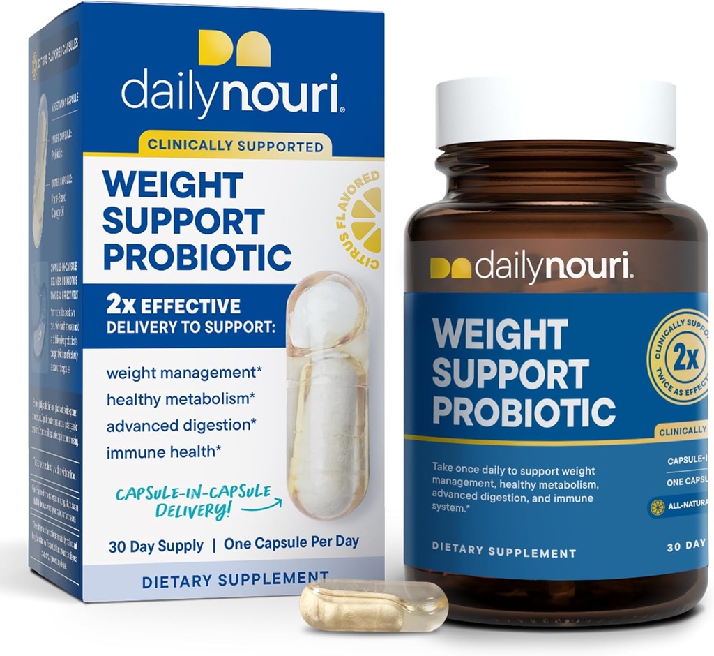 Kasdien Nouri Weight Support Probiotic for Women & Men ® 124; Support sveiki svoriai valdymas, metabolizmas, Digestion & Gut Health ® 124; 3 Kliniškai studijavo traukiniai + Vegan Omega aliejus ® 124; 30- diena tiekimas