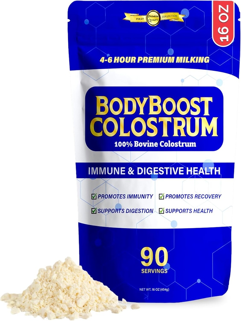 BodyBoost Premium priešpienis Visas, 100% galvijų priešpienio milteliai, Imunoglobulino ir laktoferino imuninis priedas, Žolės Fed priešpienio milteliai, Gut Health, Diverse Intake, 16 oz