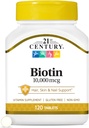 21 Century Biotin Tablets, 10 000 mcg, Unflavored 120 Count