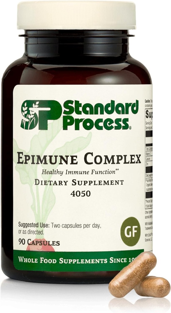Standard Process Epimune Complex - Vegan Immune System Support - Respiratory & Immune Health Supplement with Maitake & Turkey Tail Mushrooms - Vegan, Vegetarian & Gluten-Free - 90 Capsules