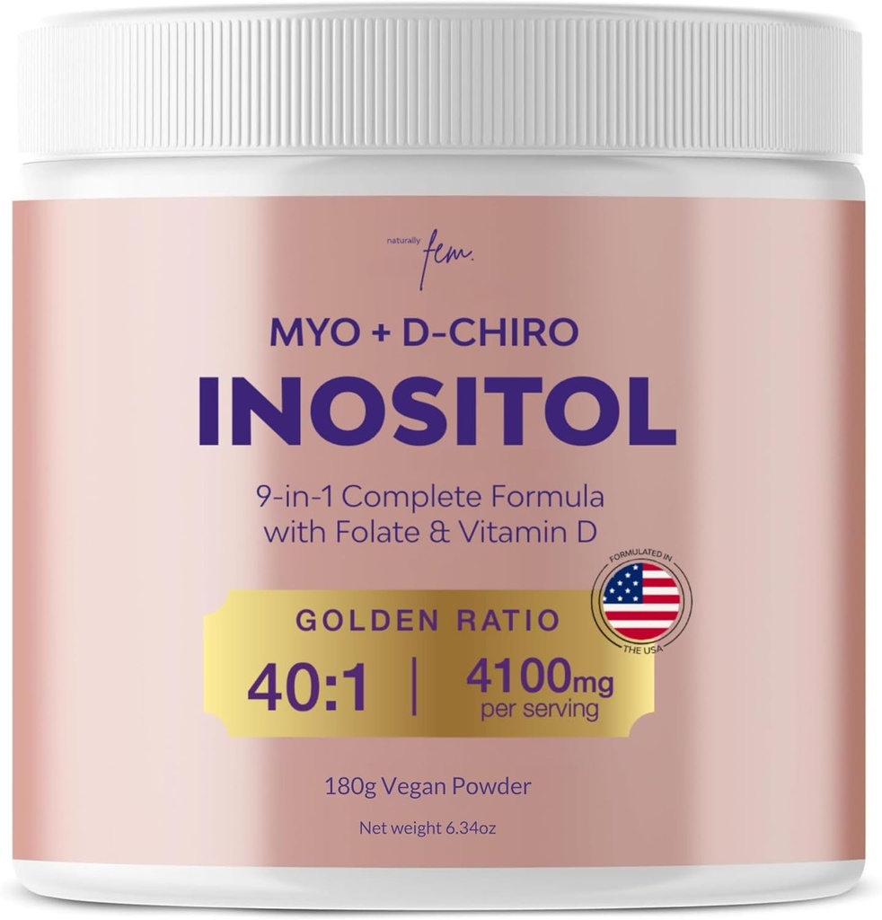 QSTA Myo- Inozitol & D-Chiro Inozitol papildas moterims 4100 mg (40: 1 santykis) - 9- in-1 Hormonų ir medžiagų apykaitos palaikymas su PCOS multivitaminų. Inozitolio miltelių priedas Hormono pusiausvyrai