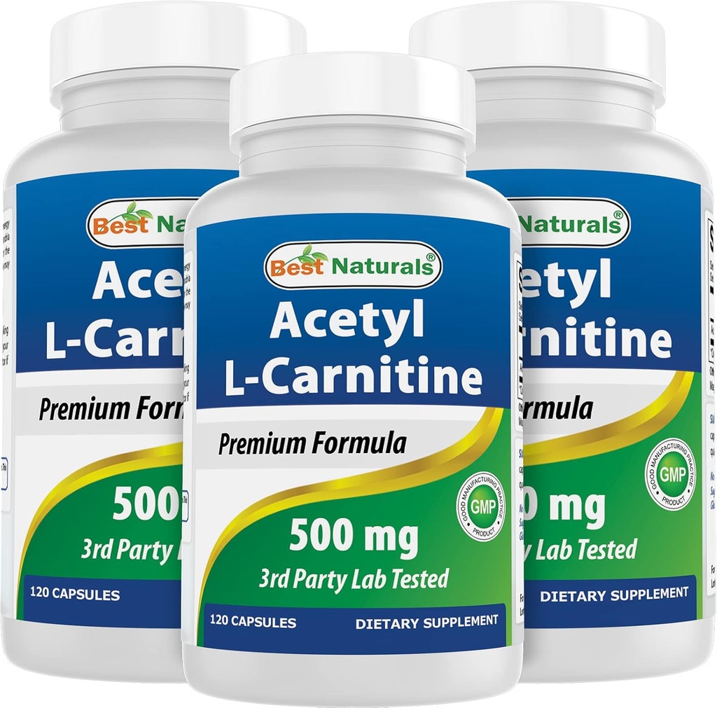 Geriausi Naturals Acetil L- karnitinas (ALCAR) 500mg, 120 kapsulės, 120 Servings - Non- GMO ir Gluten Free, 1 kapsulė per Tarnavimo (3 pakuotė)