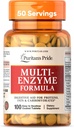 Puritan 's Pride Multi-Enzyme Formulės, Digitative Aid for Proteins, Fats, and Carbohydres, Dietical Additive for Digestion and Health Gut support, 50 Dienos tiekimas, 100 Lengvai nuryjamos dengtos tabletės