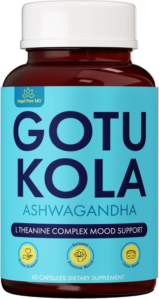 Angel Calm Stress paramos priedas moterims & vyrams Focus, Mood Support, Natural Energy & Calm, Cortisol Balance + Greitai veikiantis Ashwagandha Vitaminas B12, Rhodiola Rozea & Lemon Balm - 60 Count