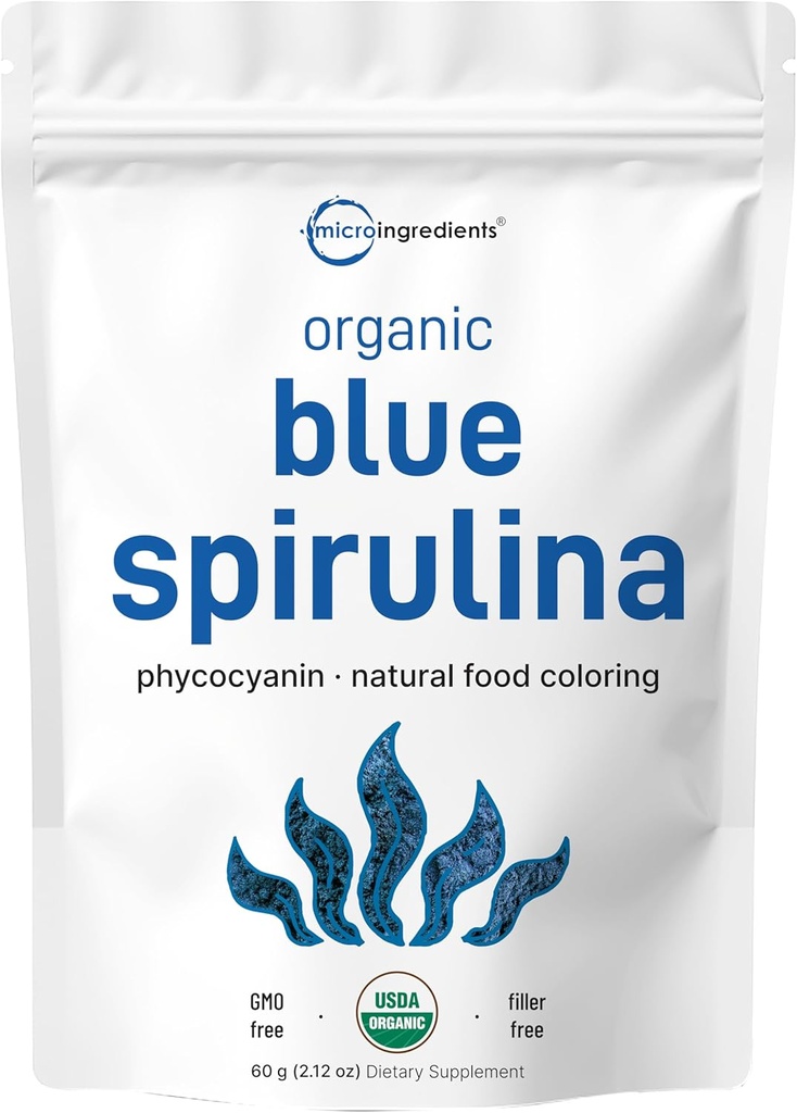 Organic Blue Spirulina Powder (Phycocianin ekstraktas), 60 Servings - No Fishy Smell, 100% Vegan proteinas iš Blue-Green Algae, Natūralus Šviesos Maisto dažymas Smoothies, Kepimas, Gėrimai ir Maisto gaminimas