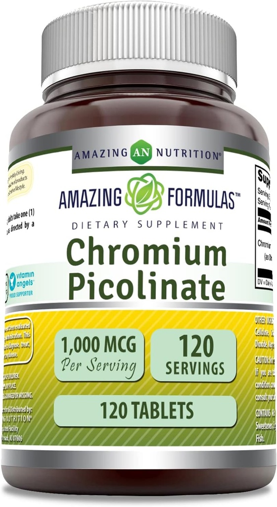 Amazonės formulės Chromo pikolinato priedas (124; 1000 Mcg), 124; 120 tablečių (124; ne GMO), 124; laisvojo gluteno 124; Pagaminta JAV