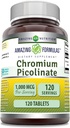 Amazonės formulės Chromo pikolinato priedas (124; 1000 Mcg), 124; 120 tablečių (124; ne GMO), 124; laisvojo gluteno 124; Pagaminta JAV