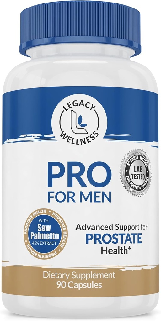 PRO Prostate Health Additions for Men with Saw Palmetto, Beta Sitosterolis + Palaiko sveiką šlapinimą & Flow, Reduces Urges & Vonios Kelionės Taigi galite miegoti gerai + DHT blokatorius, 90 kapsulės