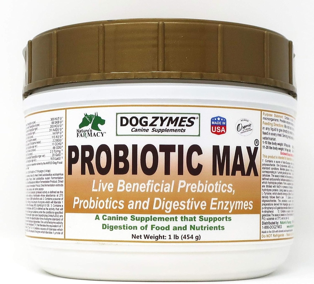 Dogzymes Probiotic Max -10 milijardų KSV 's Probiotics, Prebiotics, Digestive fermentų - Releves Diarraja, Upset Stomach, Vidurių užkietėjimas, Dujos, Alergija, Imunitetas & Bendra sveikata (1 svaras)