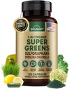 Organic Super Green Superfood Capsules Addition - Spirulina, Chlorella, Watgrade, Kale Powder, Sulforum, Antioksidantai - Gut Health, Digestion, Energy, Immunity Support - 120 Vegan Capsules