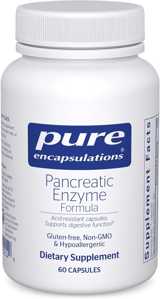 Pure Encapsulations Pancreatic Ferzyme Formulė - Digestive fermentai - Sustiprėja Gut Health * - Tikslinis pristatymas kapsulės - Gluten Free & Non-GMO - 60 kapsulės