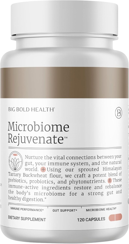 BIG BOLD SVEIKATOS Mikrobiologiniai Atjauninti Prebiotic + Probiotinis papildas Gut Health & Imuninė sistema Parama - su Immune- Aktyvus Himalayan Tartary Buckweds - nemokamai (120 Vegetarinis kapsulės)