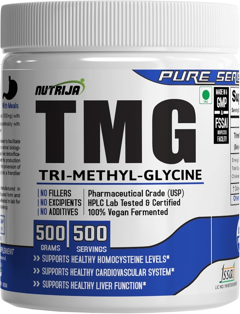 NutriJa-TRIMETHYLGLYCINE (TMG)(Betaine Anhydrous) (500 Grams)