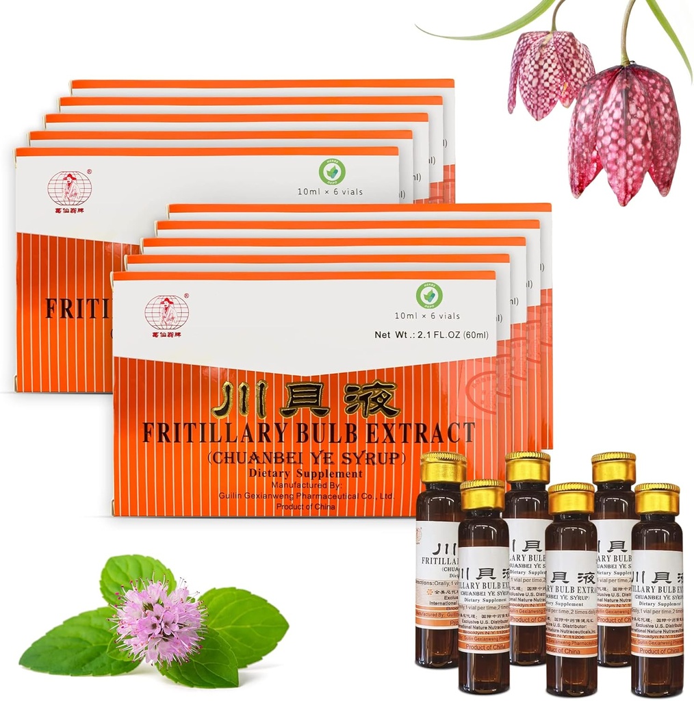10 Pack of HerbsDepo Fritilary Bulb Extract - Sweet, Skanus, ne Drowsy ir veiksmingas burnos skysčių papildas Cough Syrough (Chuanbei Ye Syrough) - 60 Buteliai (10 ml per)